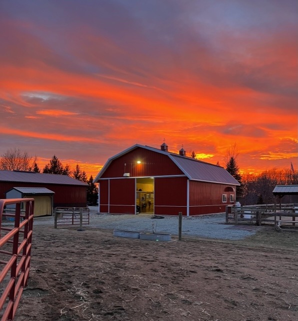 Barn back door at sunset